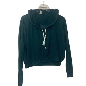 New Over The Limit Teal Hooded Cropped Long Sleeve Athleisure Sweatshirt
